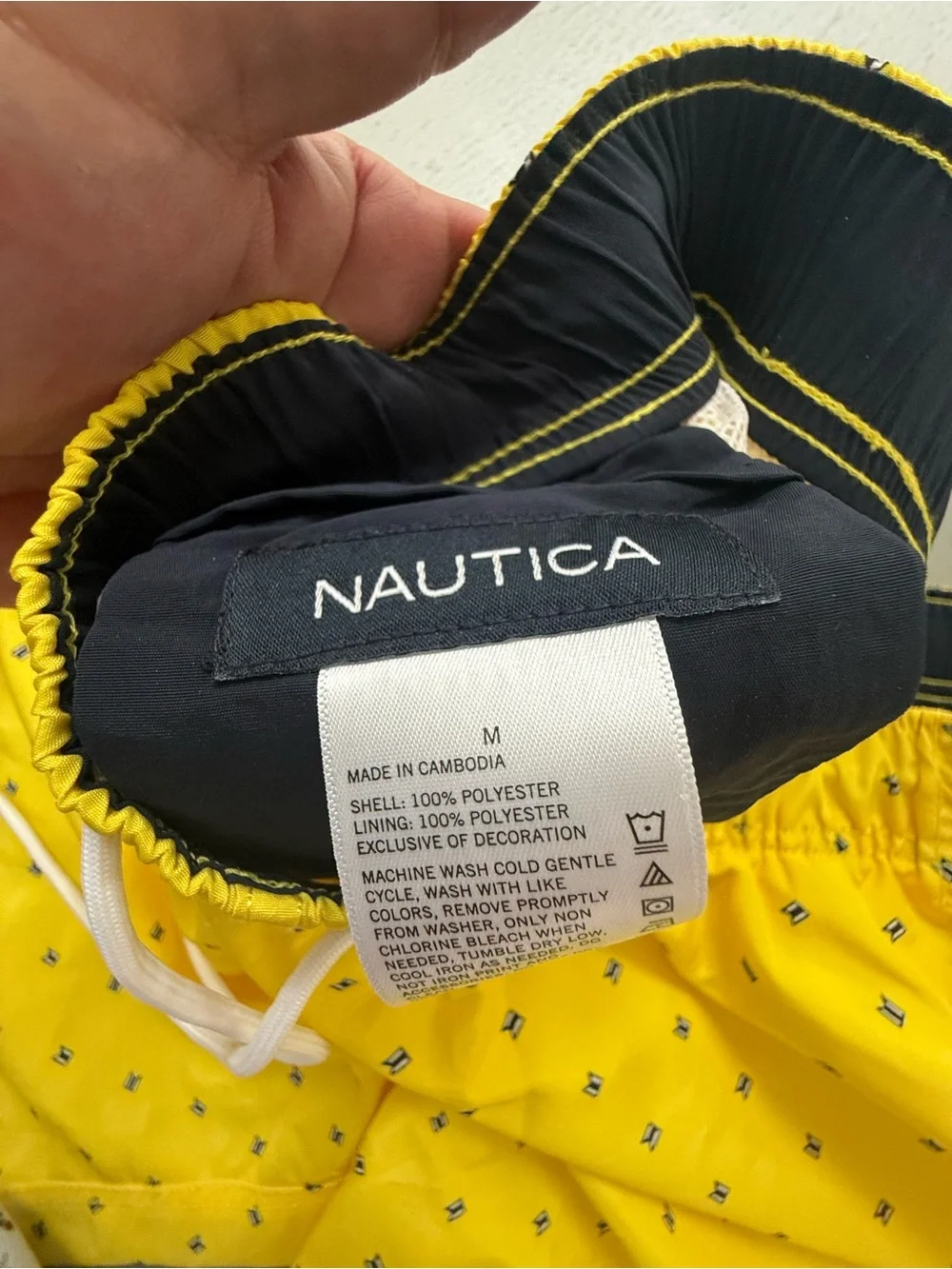 Nautica Men’s Yellow Micro-Print Swim Trunks